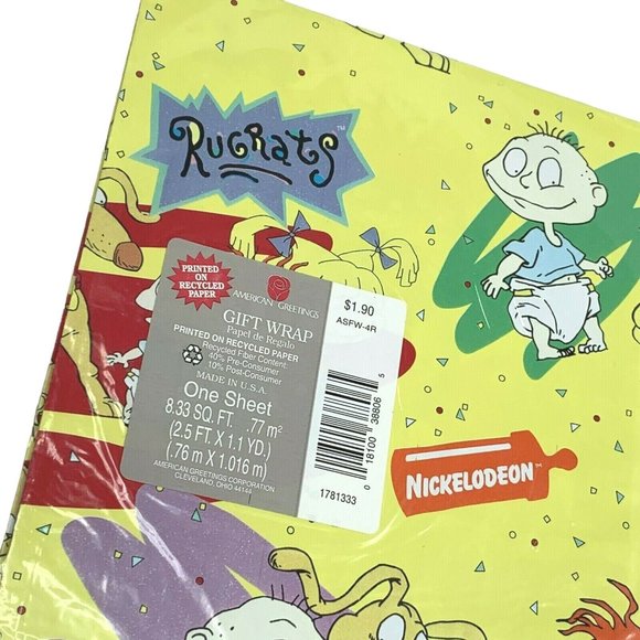Vintage 90s Rugrats Nickelodeon Gift Wrap Wrapping Paper Flat One Sheet 8 sq ft - Picture 2 of 3